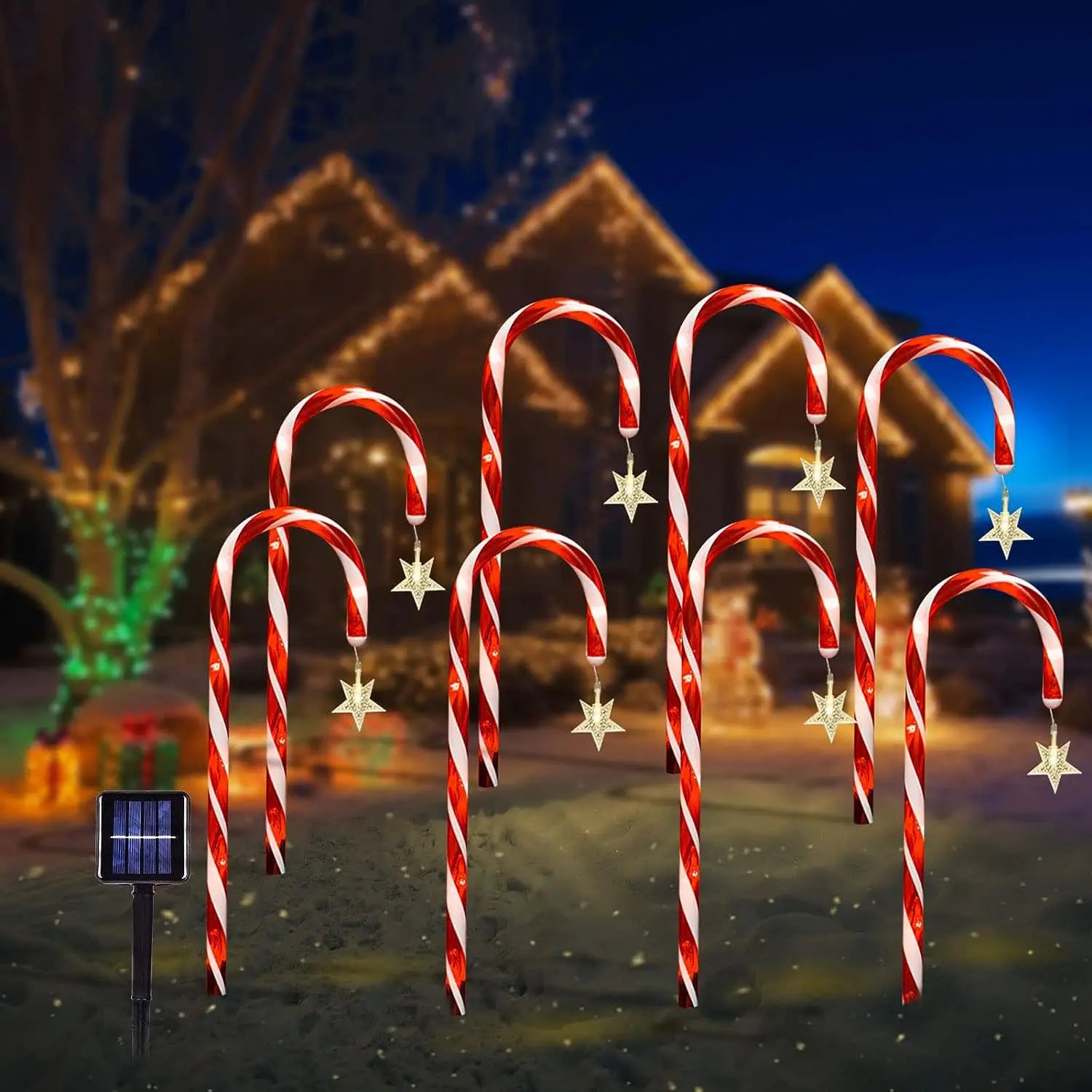 Christmas Solar-Powered Candy Cane Lights - Dazzling Decoration for Festive Evenings