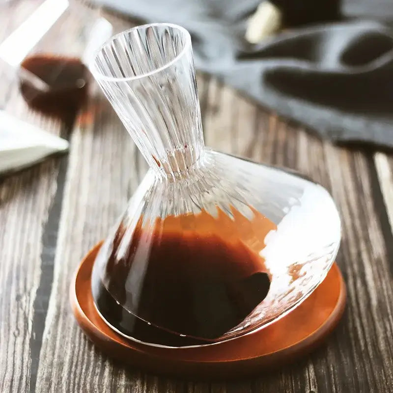 LuxeSwirl Crystal Decanter | 360° Rotating Glass Carafe for Wine, Whiskey & Champagne