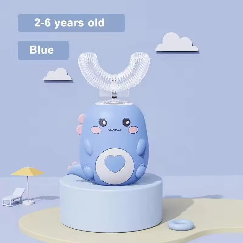 U-shaped Children's Toothbrush with Sonic Cleaning and Silicone Attachment