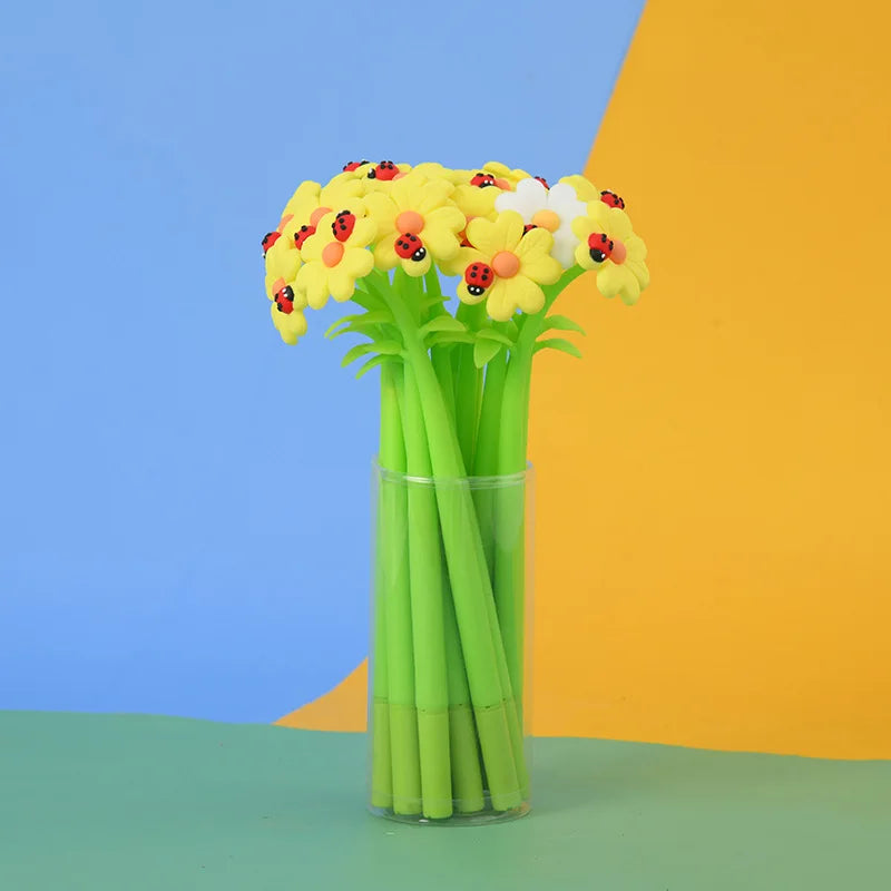 3x flower-shaped gel pens | Pens | Kawaii stationery for children or as prizes