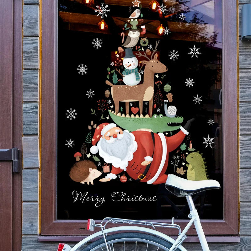 Window Christmas Decorations - Festive Decor with Santa and Animals for a Cosy Christmas