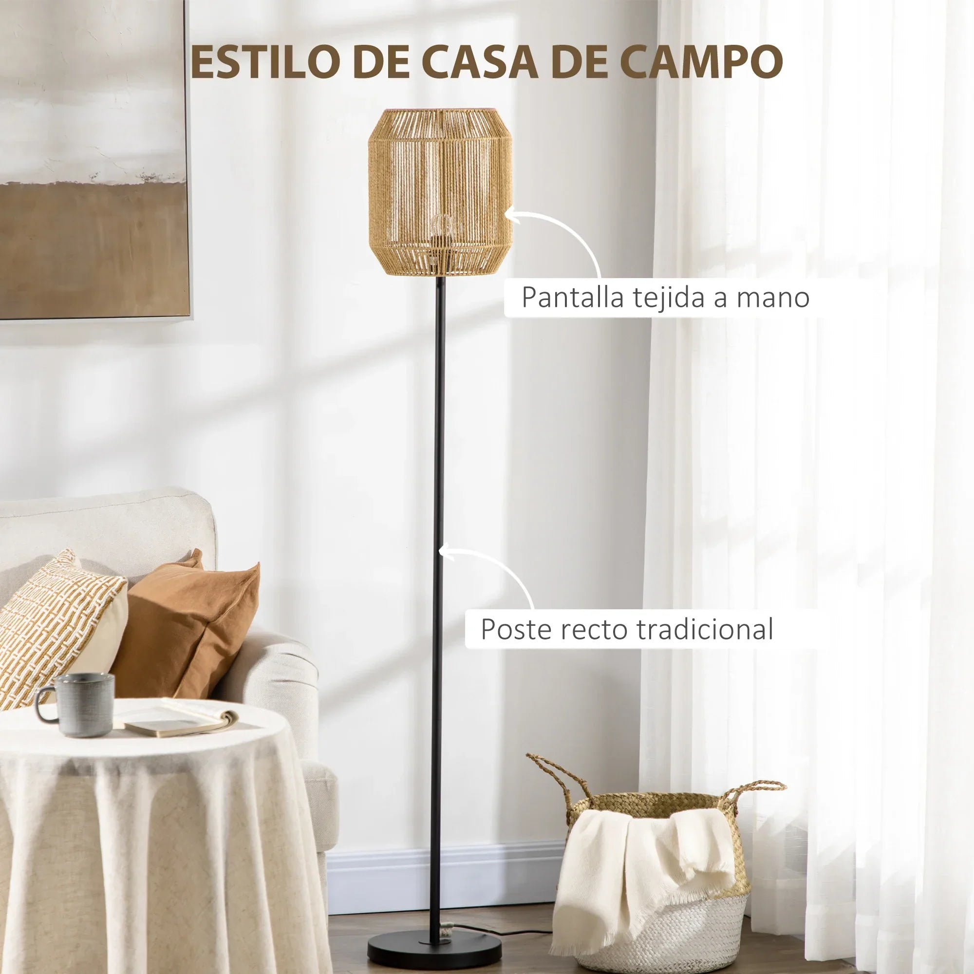 Modern Floor Lamp – Handwoven Paper Shade – E27 Socket – 164 cm – For Living Room & Bedroom