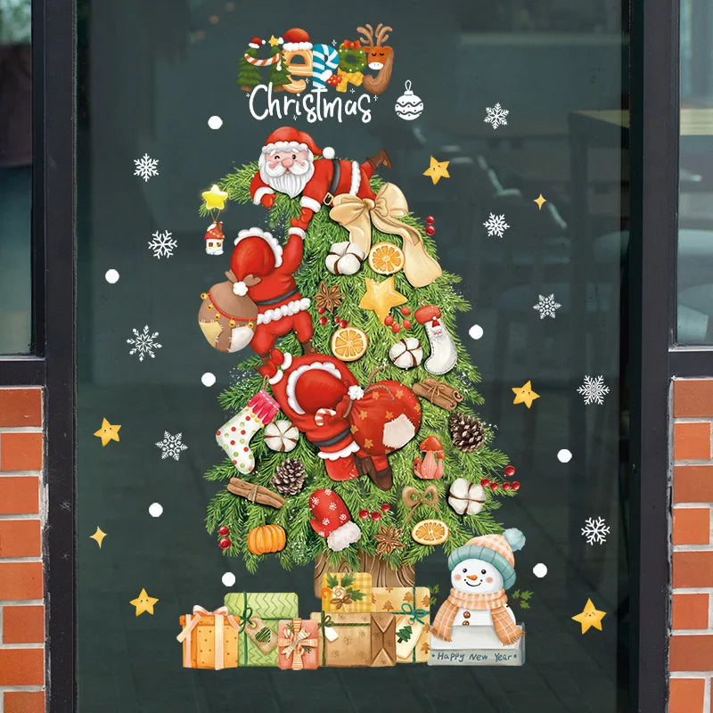 Window Christmas Decorations - Festive Decor with Santa and Animals for a Cosy Christmas