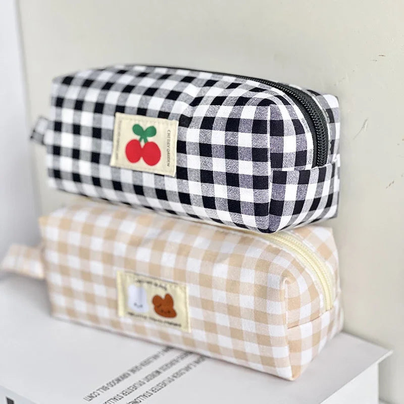 Kawaii embroidered pencil case with cherry print | Pencil case | Japanese storage case for school supplies