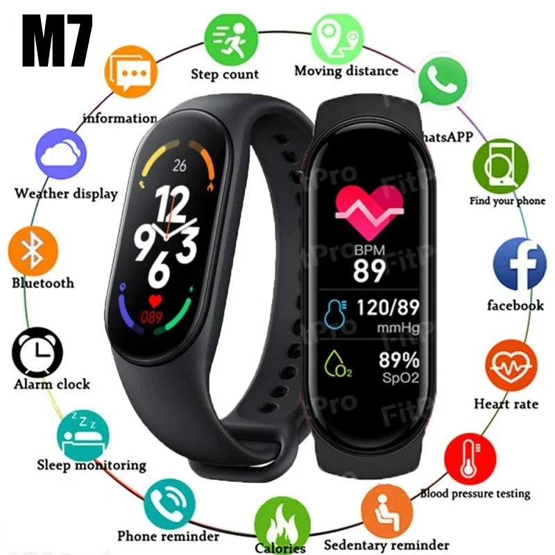 M7 Smart Watch for Men and Women Smartband Heart Rate Smartwatch Fitness Tracker Blood Pressure Sports Smart Bracelet for Xiaomi iPhone