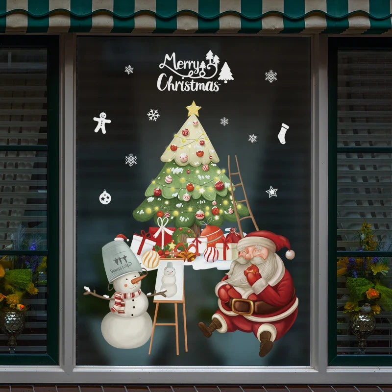 Window Christmas Decorations - Festive Decor with Santa and Animals for a Cosy Christmas