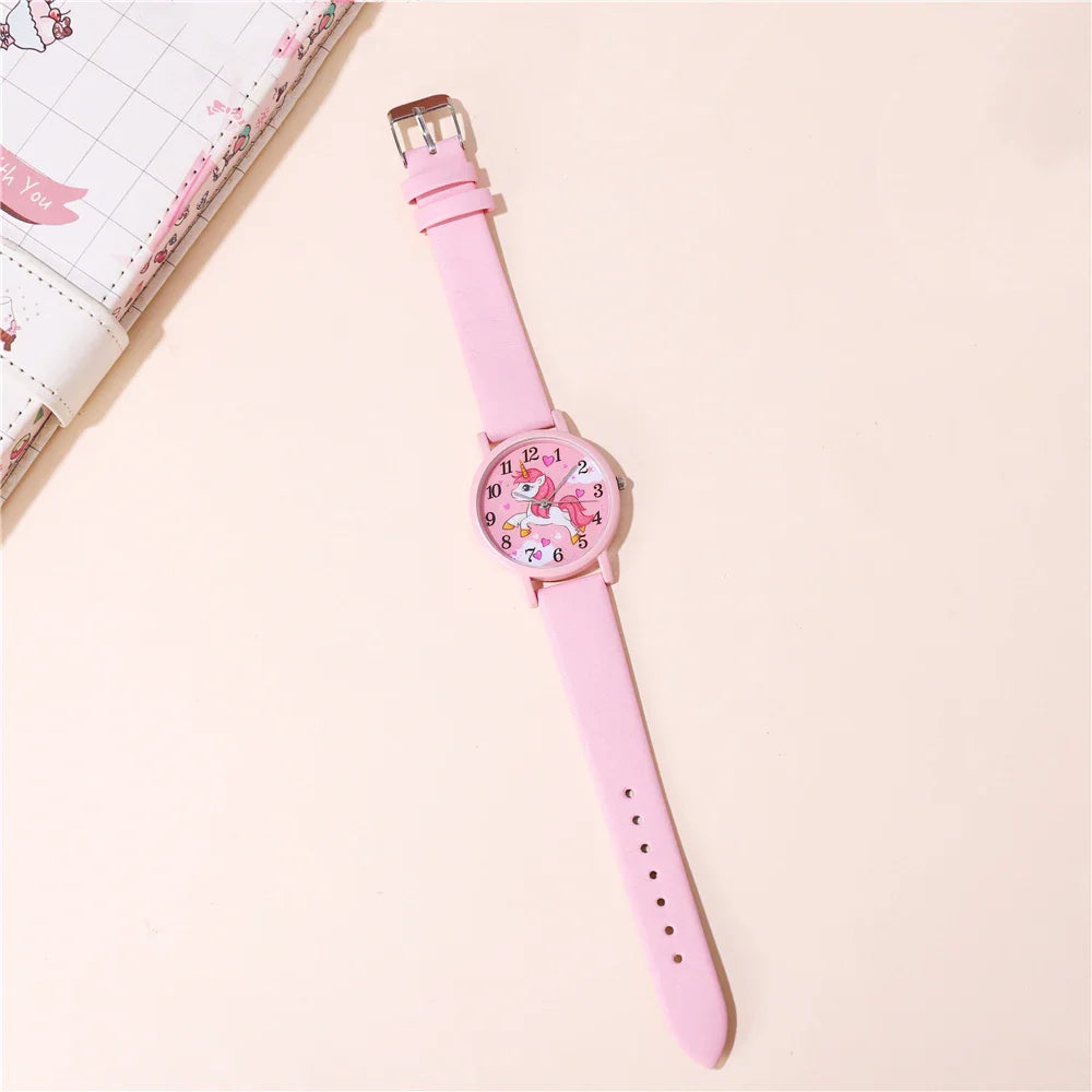 Cute Unicorn Children's Watch – PU Leather Strap and Cartoon Design