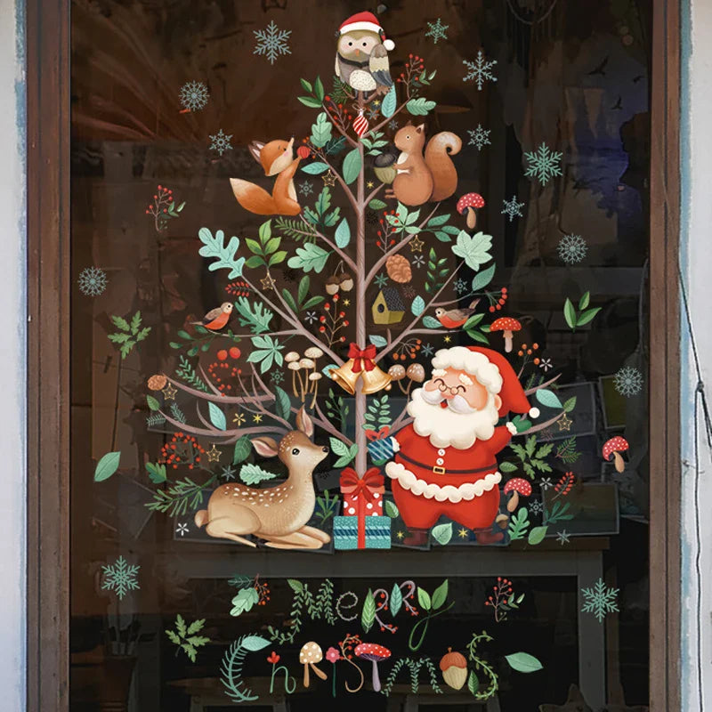Window Christmas Decorations - Festive Decor with Santa and Animals for a Cosy Christmas