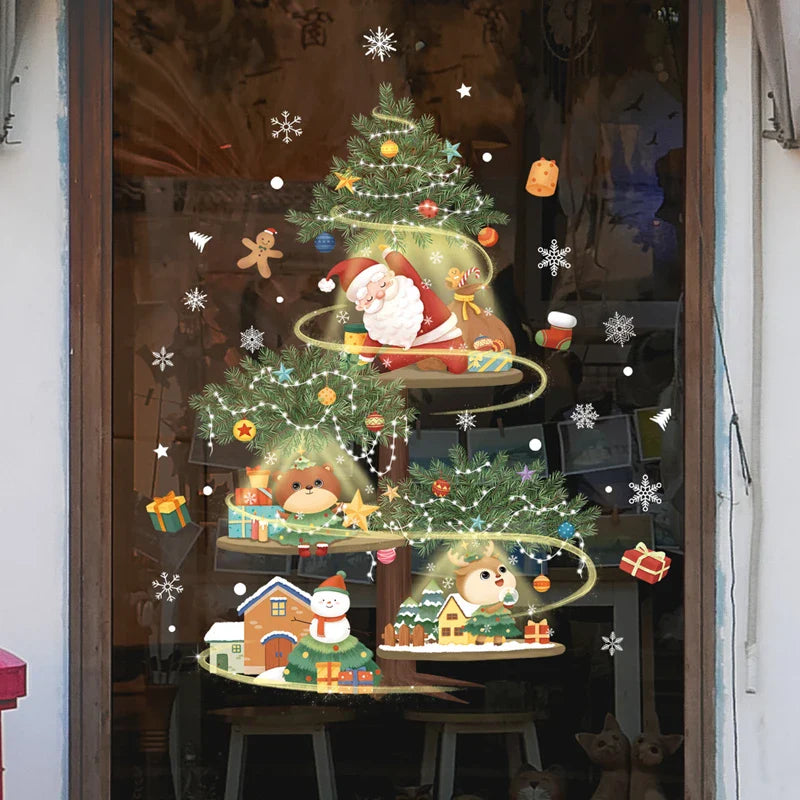 Window Christmas Decorations - Festive Decor with Santa and Animals for a Cosy Christmas