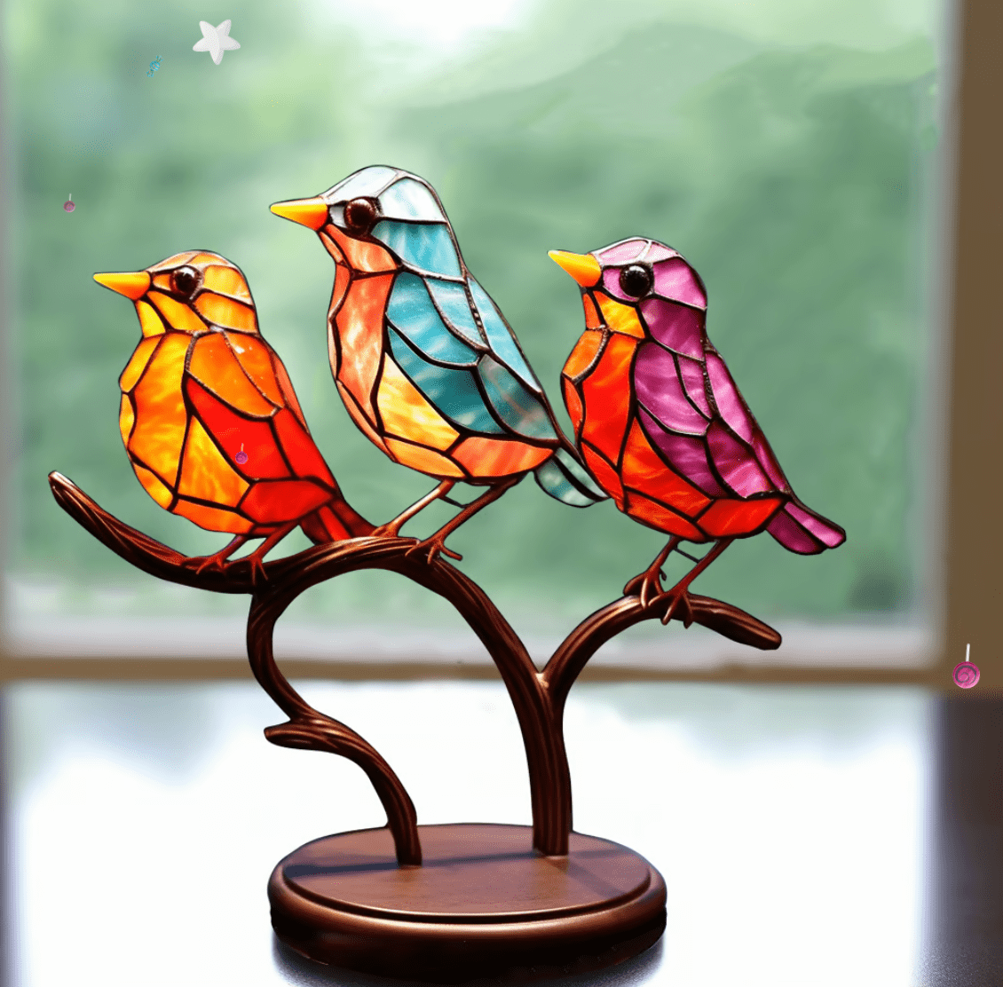 VividVista Stained Glass Bird Ornaments | Nature-Inspired Handmade Window Decorations