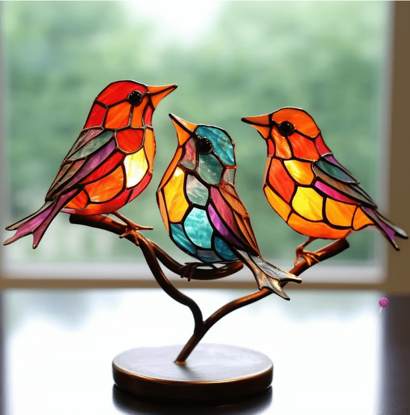 VividVista Stained Glass Bird Ornaments | Nature-Inspired Handmade Window Decorations