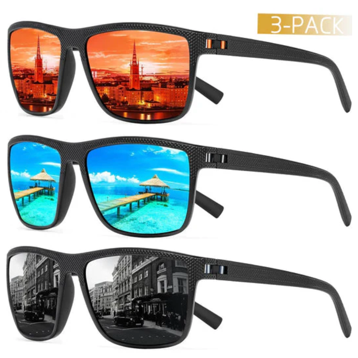 Polarised Sunglasses Set (3 pieces) – UV400 Protection & Anti-Glare for Outdoor Activities