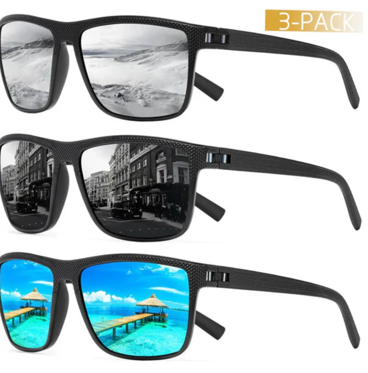 Polarised Sunglasses Set (3 pieces) – UV400 Protection & Anti-Glare for Outdoor Activities