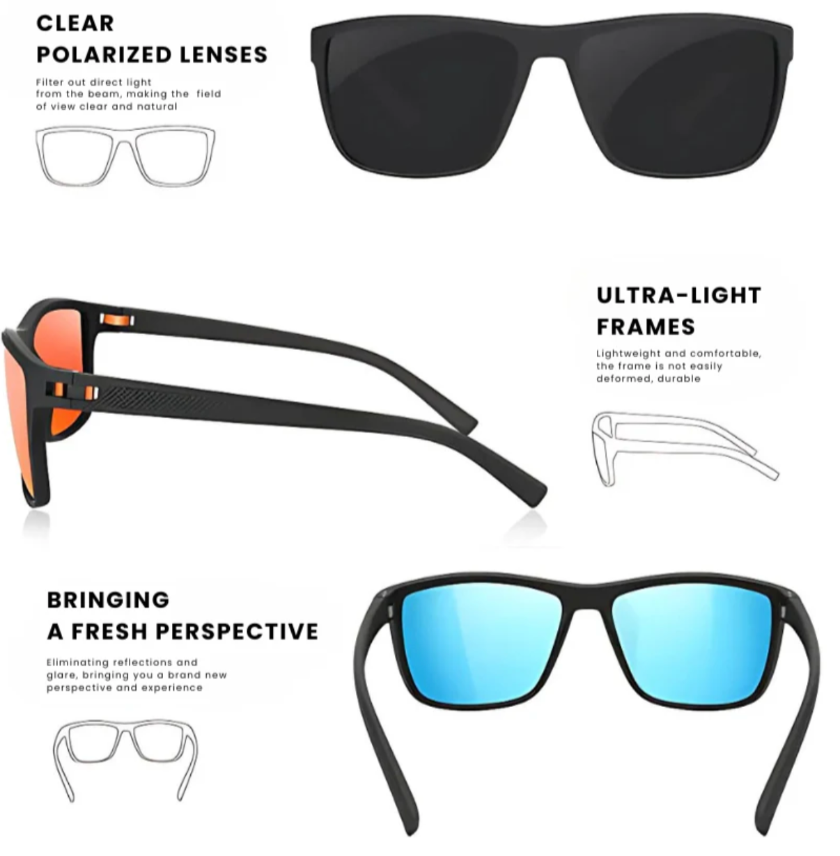 Polarised Sunglasses Set (3 pieces) – UV400 Protection & Anti-Glare for Outdoor Activities