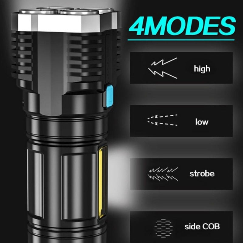 CoreLight 4 LED Torch – Rechargeable LED Torch with Water Resistance – Includes Battery and USB Cable