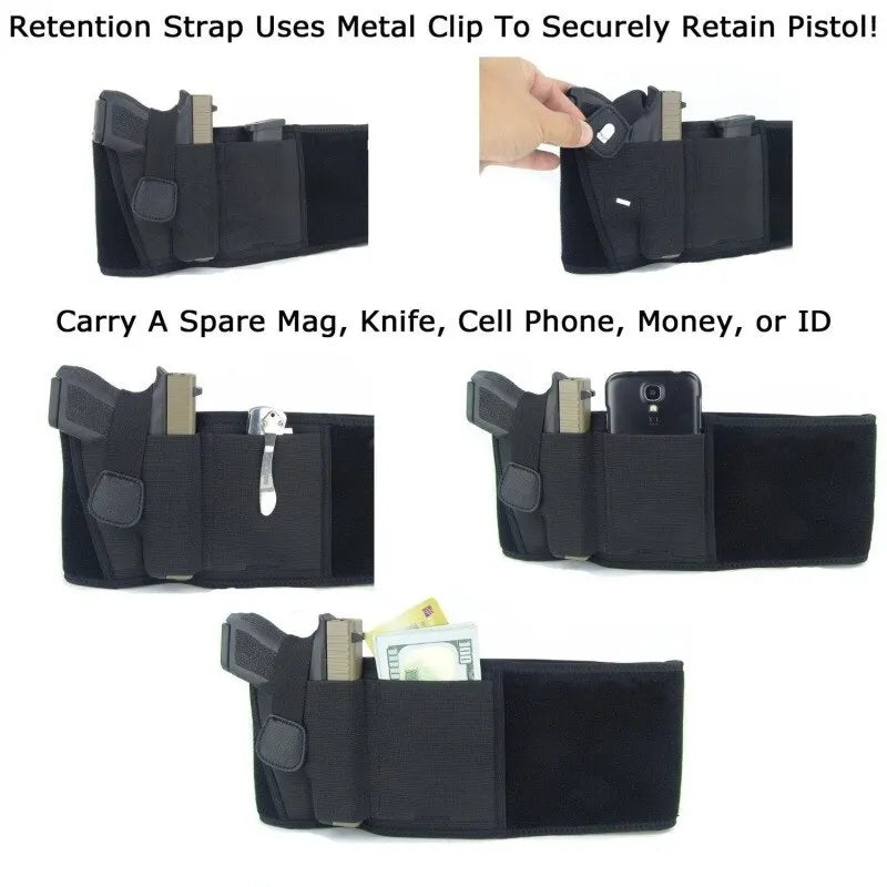 Tactical Belly Band Holster - Concealed Carry Waistband - Portable Hidden Holster for Outdoor Hunting & Defence