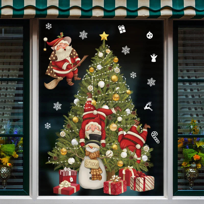 Window Christmas Decorations - Festive Decor with Santa and Animals for a Cosy Christmas