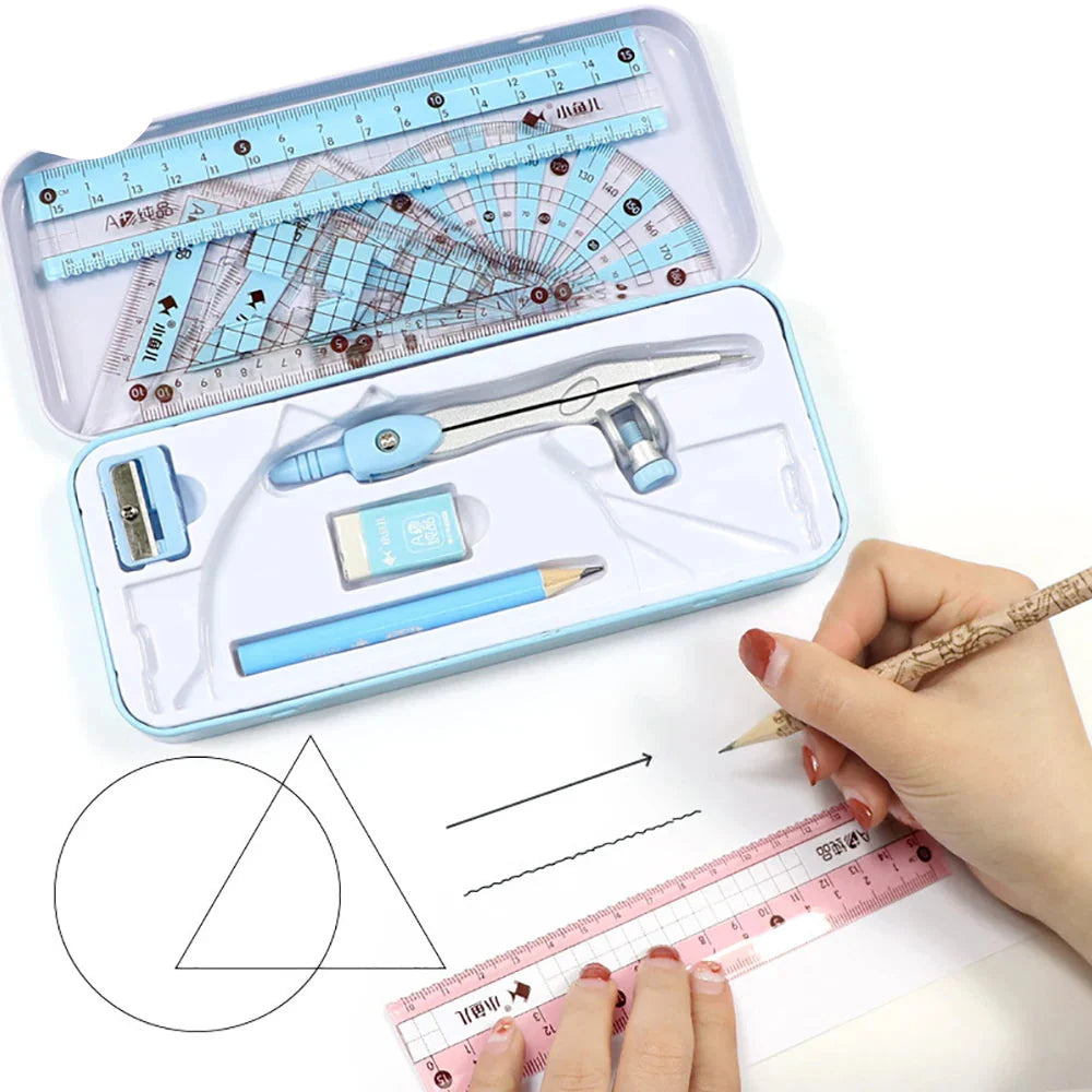 8-piece geometric ruler and pencil set | Drawing set | School set for mathematics and geometry students