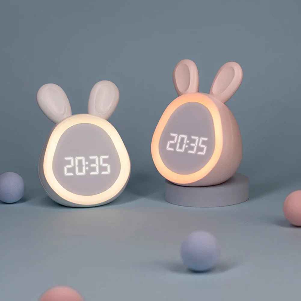 Rabbit-shaped children's alarm clock with LED night light - BunniGlow