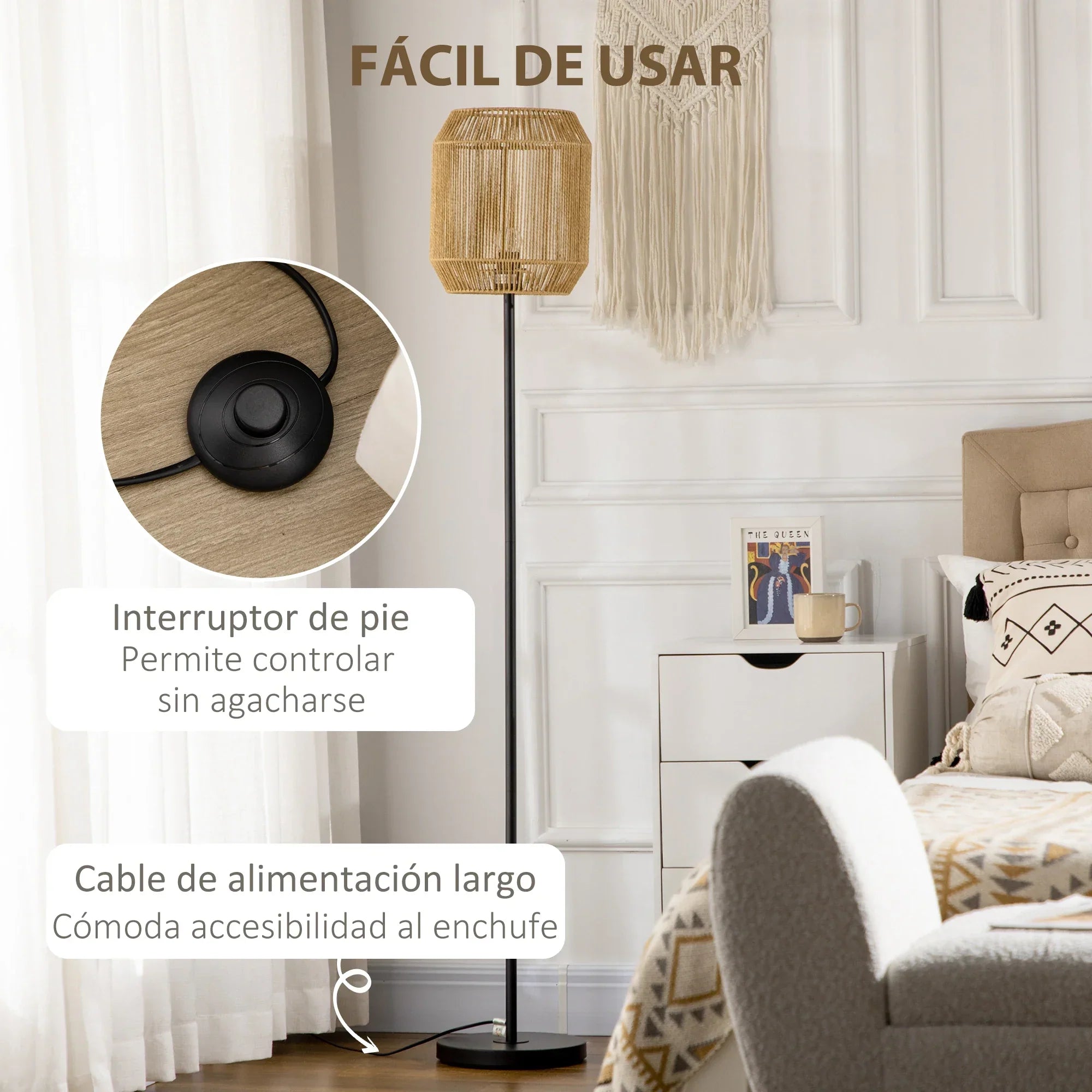 Modern Floor Lamp – Handwoven Paper Shade – E27 Socket – 164 cm – For Living Room & Bedroom