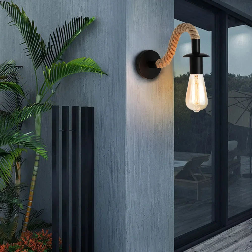 NoctiCord Retro Wall Lamp | Stylish E27 bedside and loft lighting with rope and wood