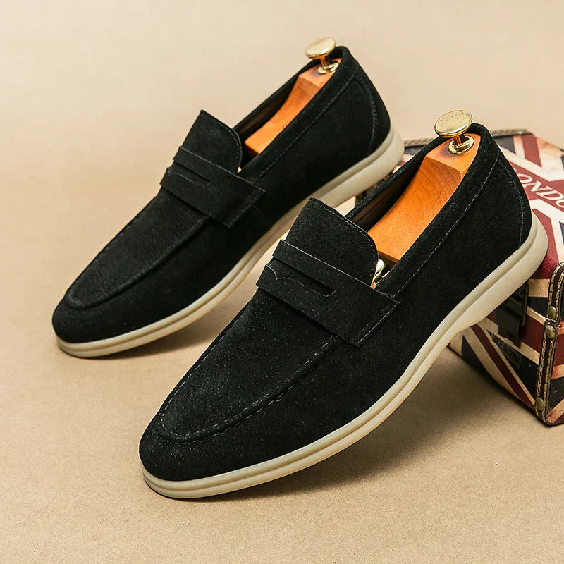 YLS | Men's Suede Black Loafers - Classic Slip-On Shoes