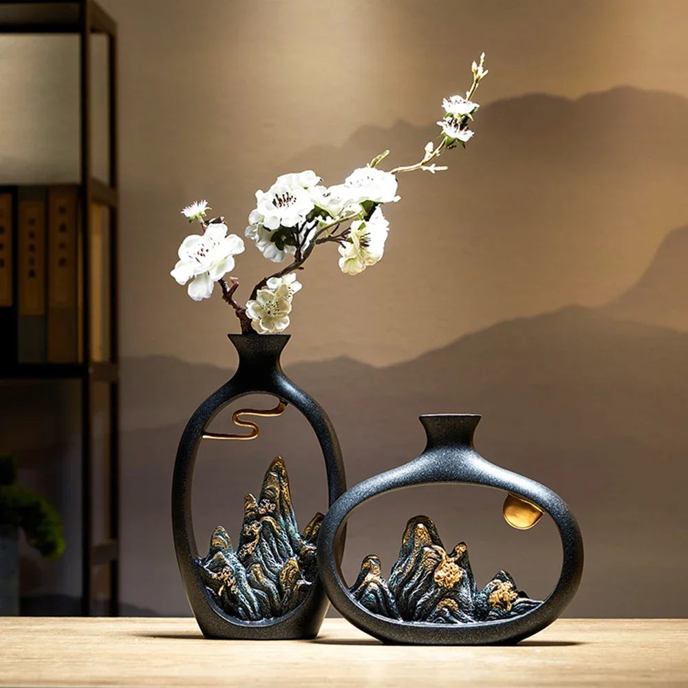 Oriental Mountain Landscape Vases - Artistic and Exotic