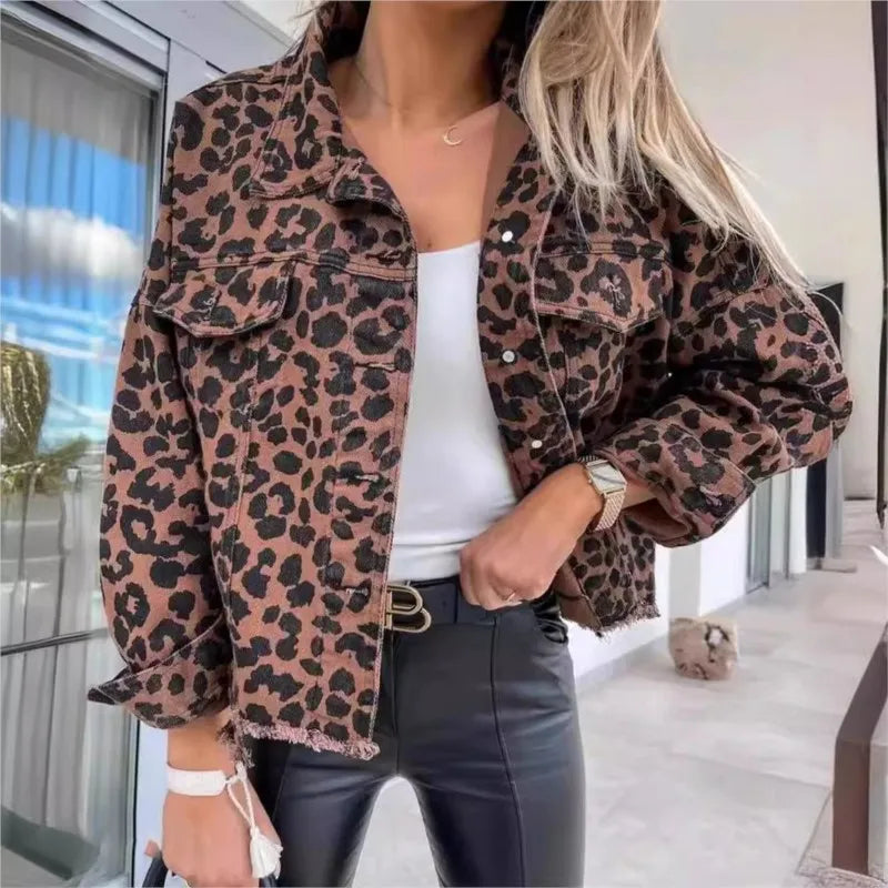 RENATE | Leopard Print Denim Jacket for Women - Stylish & Fashionable