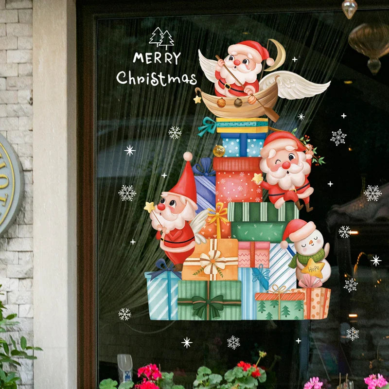 Window Christmas Decorations - Festive Decor with Santa and Animals for a Cosy Christmas