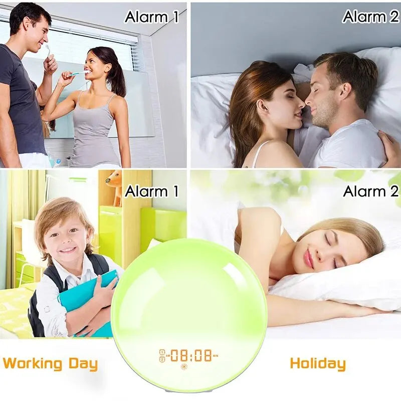 Sunrise Alarm Clock Wake Light Clock Sunrise/Sunset Simulation Digital Clock with Night Light
