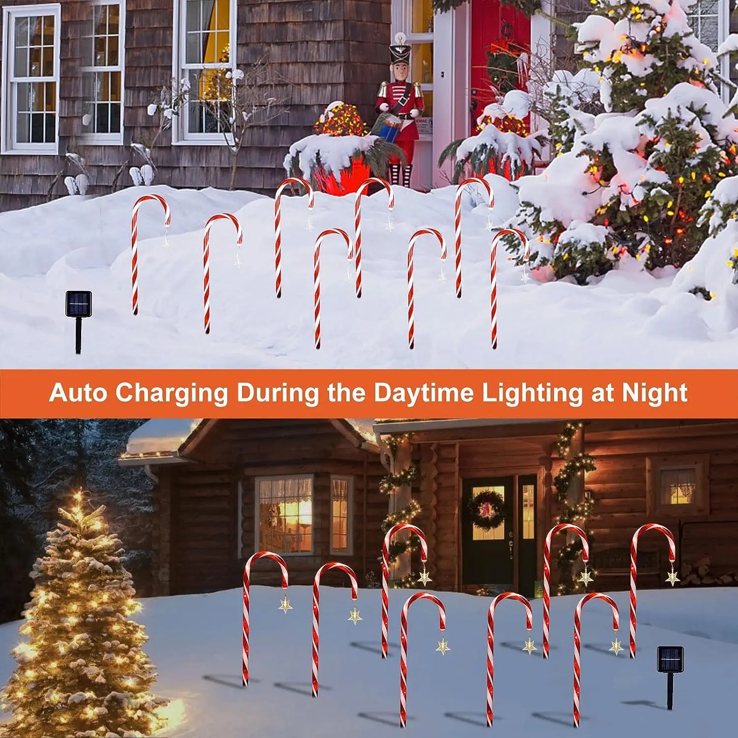 Christmas Solar-Powered Candy Cane Lights - Dazzling Decoration for Festive Evenings