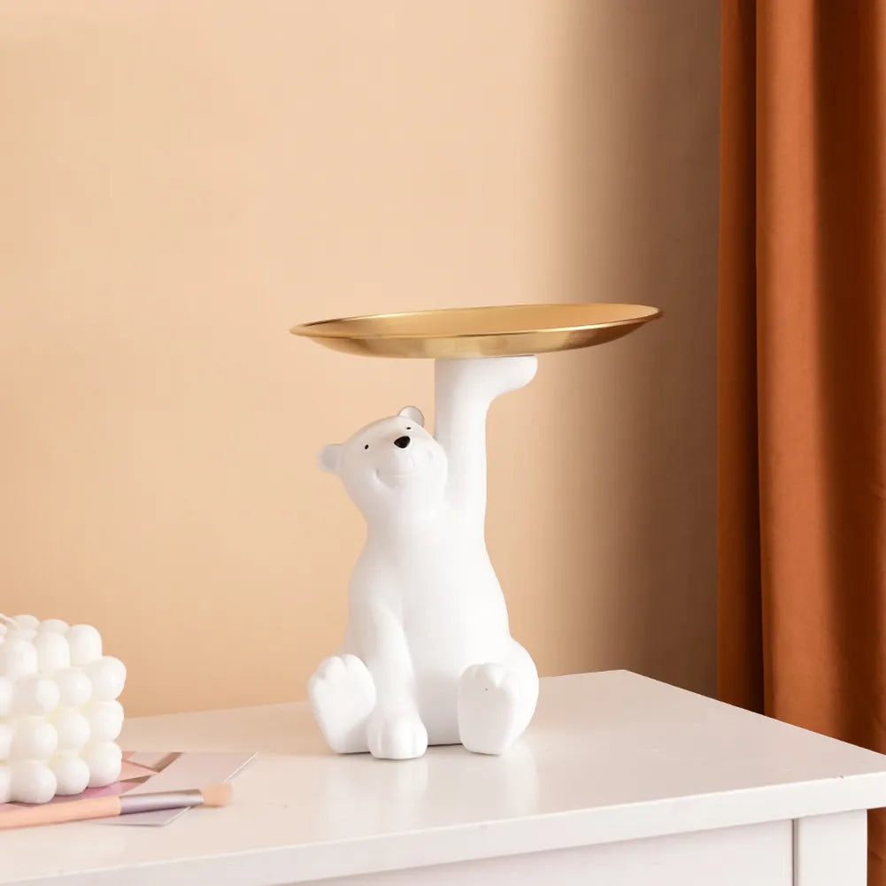 Polar Bear Figurine with Tray – Playful & Elegant Decoration for Your Interior