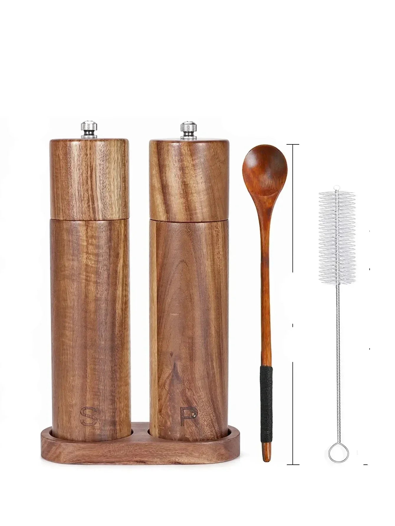 Luxurious Wooden Salt and Pepper Mill Set with Tray – WoodSpice