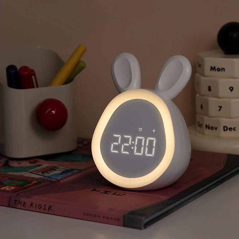 Rabbit-shaped children's alarm clock with LED night light - BunniGlow