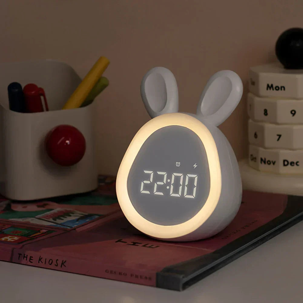 Cute Children's Alarm Clock with LED Display, Night Light and Alarm – Bunny Shape for Boys and Girls, Ideal for Children's Rooms and Gentle Waking