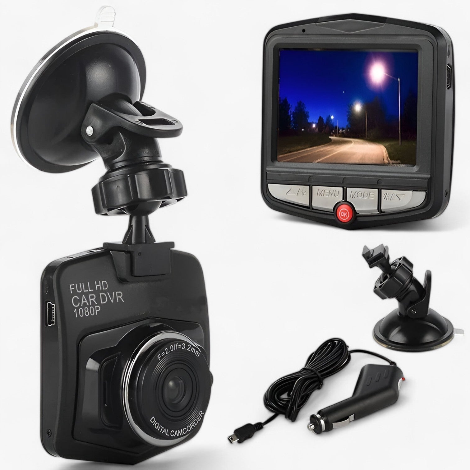 Compact 1080p HD Dashcam – Night Vision with Loop Recording