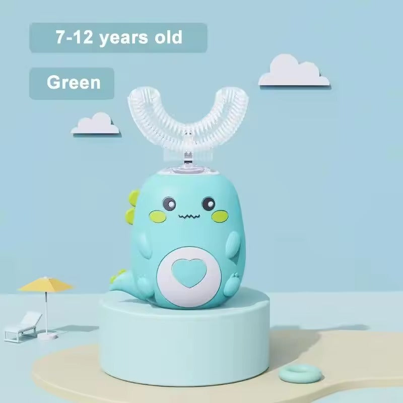U-shaped Children's Toothbrush with Sonic Cleaning and Silicone Attachment