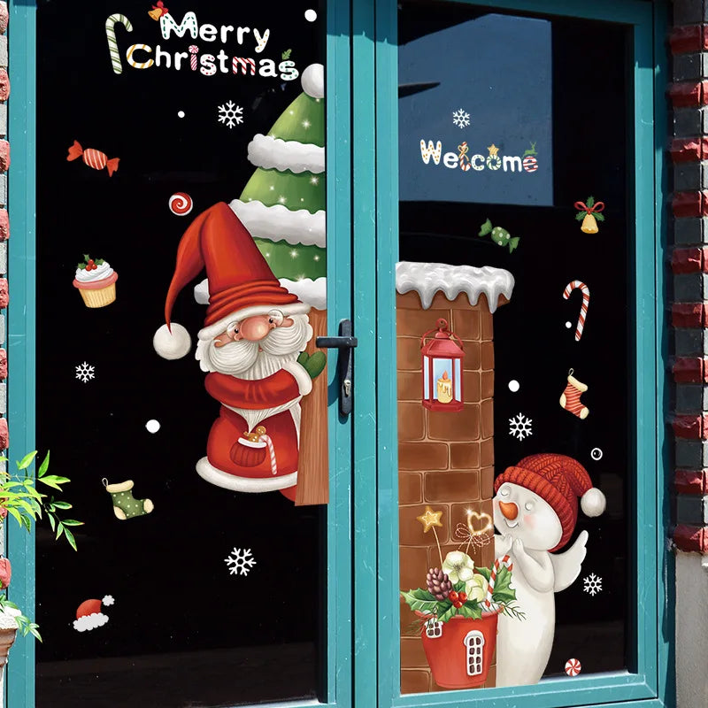Window Christmas Decorations - Festive Decor with Santa and Animals for a Cosy Christmas