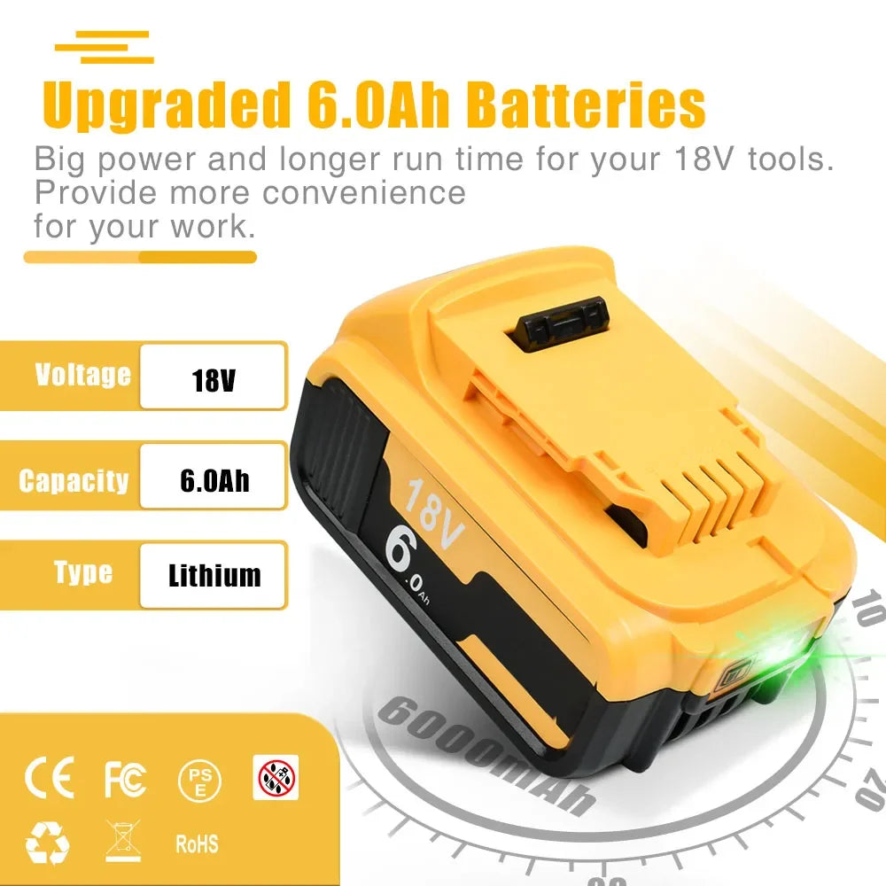PowerCore 20V 3.0Ah/6.0Ah/9.0Ah Battery + Charger Compatible with Dewalt DCB200 Series | Battery | Replacement Battery Compatible with Dewalt DCB206 DCB207 DCB204 DCB203