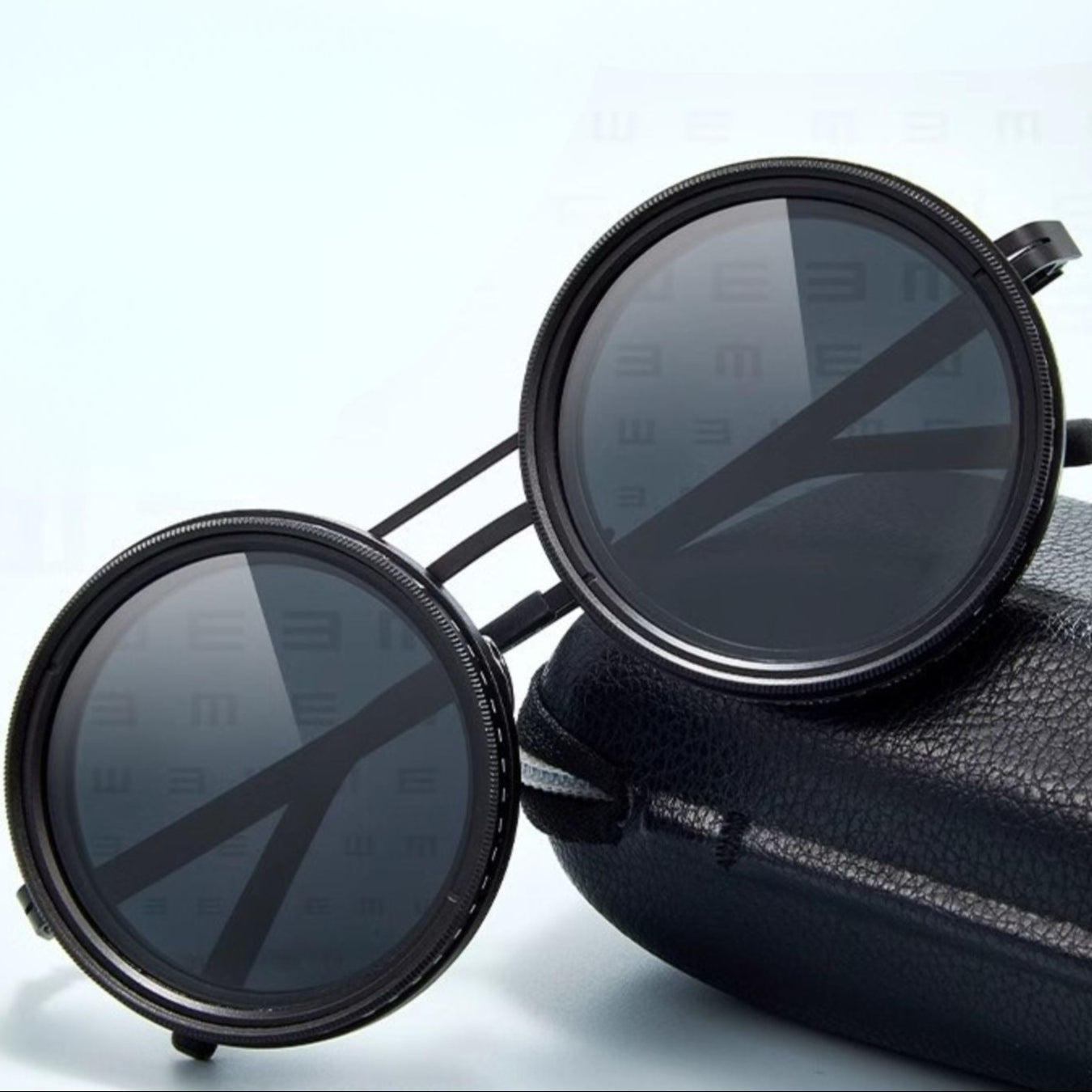 Unisex - Round Sunglasses - Adjustable Light Reduction - Polarised Metal