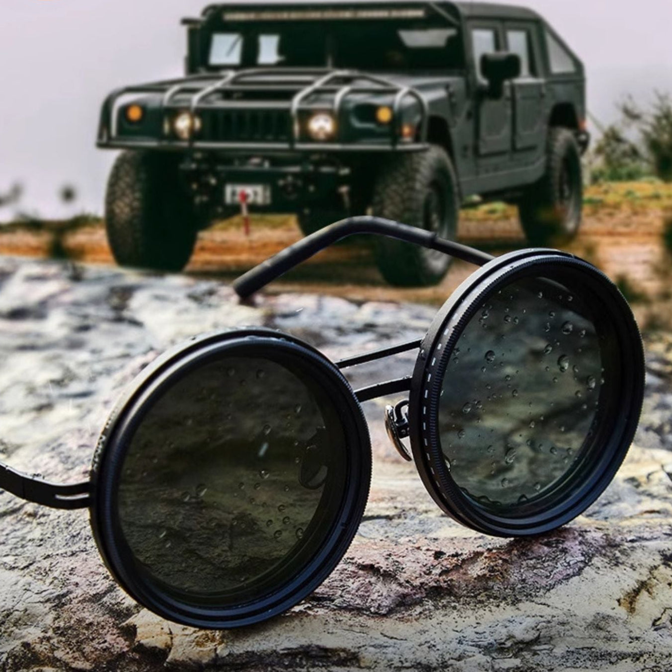 Unisex - Round Sunglasses - Adjustable Light Reduction - Polarised Metal