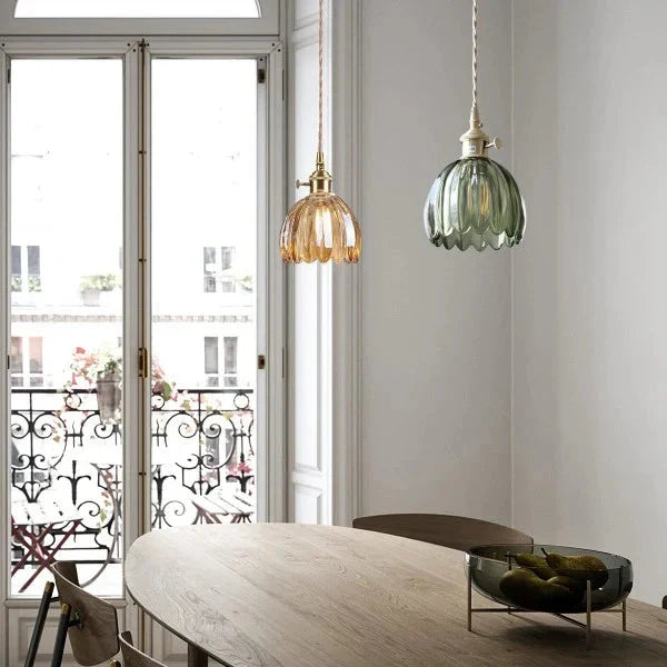 Opaliere Retro Flower Pendant Lamp | Handcrafted glass hanging light with warm glow for bedroom, bar, and restaurant ambiance