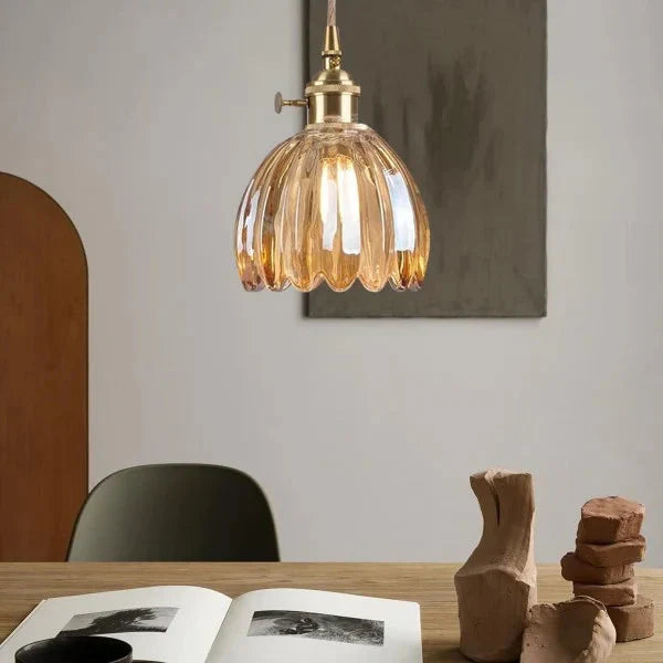 Opaliere Retro Flower Pendant Lamp | Handcrafted glass hanging light with warm glow for bedroom, bar, and restaurant ambiance