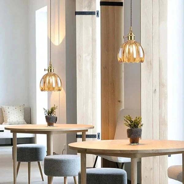 Opaliere Retro Flower Pendant Lamp | Handcrafted glass hanging light with warm glow for bedroom, bar, and restaurant ambiance