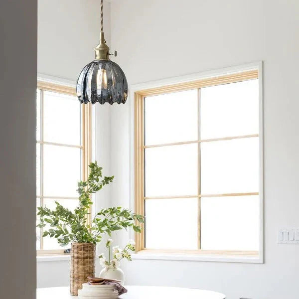 Opaliere Retro Flower Pendant Lamp | Handcrafted glass hanging light with warm glow for bedroom, bar, and restaurant ambiance
