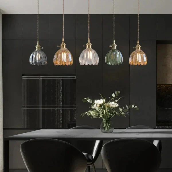 Opaliere Retro Flower Pendant Lamp | Handcrafted glass hanging light with warm glow for bedroom, bar, and restaurant ambiance