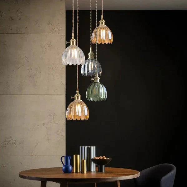 Opaliere Retro Flower Pendant Lamp | Handcrafted glass hanging light with warm glow for bedroom, bar, and restaurant ambiance