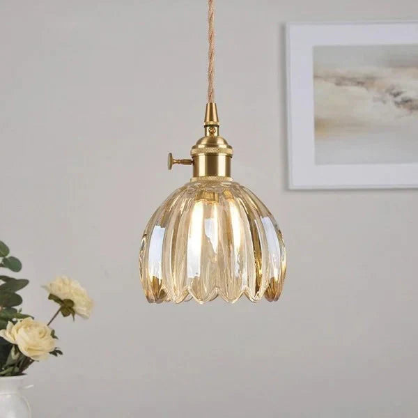 Opaliere Retro Flower Pendant Lamp | Handcrafted glass hanging light with warm glow for bedroom, bar, and restaurant ambiance
