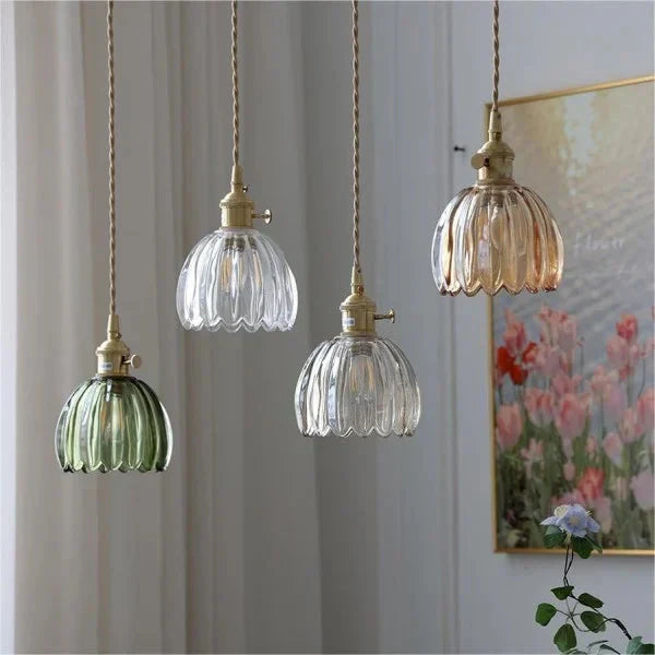 Opaliere Retro Flower Pendant Lamp | Handcrafted glass hanging light with warm glow for bedroom, bar, and restaurant ambiance