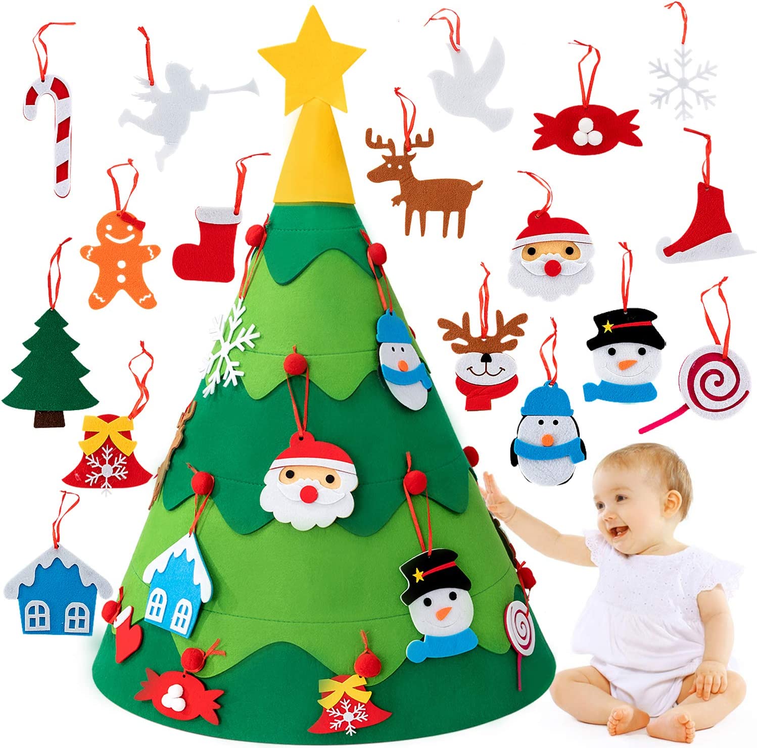Felt Christmas Tree for DIY Decorating – with 30 Decorative Elements